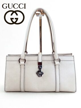 Gucci White Leather Tote Shoulder Bag with Silver Hardware